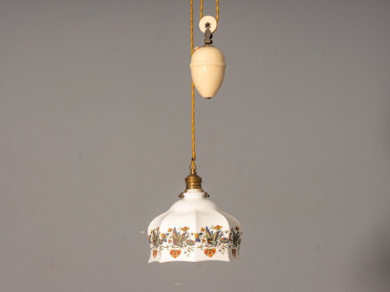 Image 1 of Paralume in vetro a sospensione, vintage (dipinto a mano)