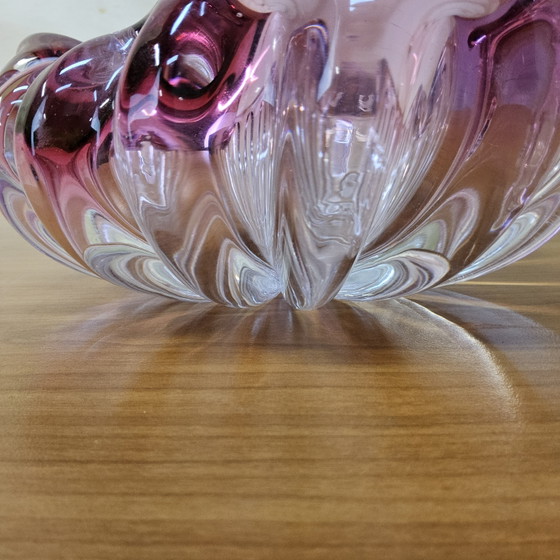 Image 1 of Vintage grote roze kristallen asbak/schaal (Muranoglas) (Val Saint Lambert) cranberry kleur