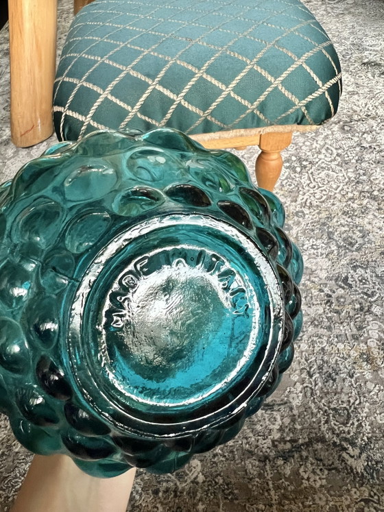 Vintage Empoli Genie Bottle Glass Carafe Blue Textured Hobnail Made in Italy – Vases (photo 4 of 8)