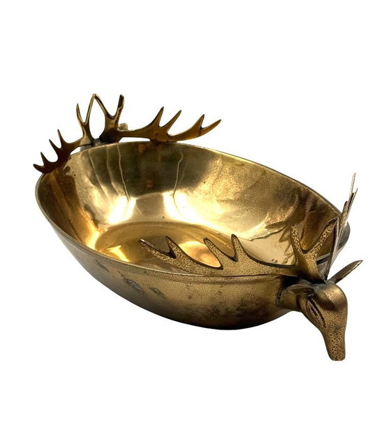 Image 1 of Centrotavola / ciotola in ottone di cervi della modernità di metà secolo, Francia, anni '70