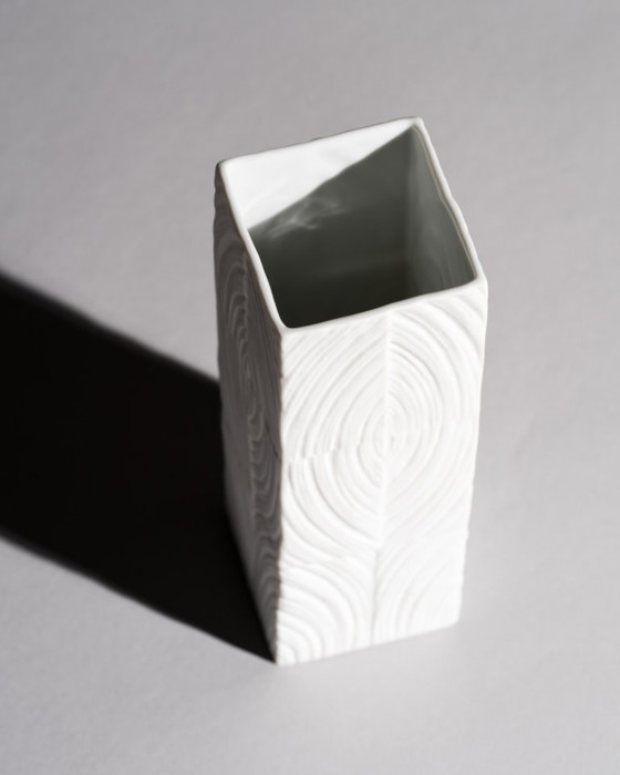 Image 1 of Rosenthal Studio-Linie Sculptural Op-Art Bisque Porcelain Vase Duo Martin Freyer