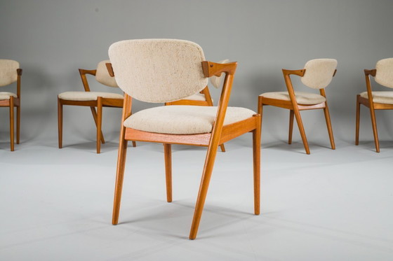Image 1 of Esszimmerstühle Modell 42 aus Teakholz und Wolle, Kai Kristiansen für Schou Andersen, 1960er Jahre, 6-teilig