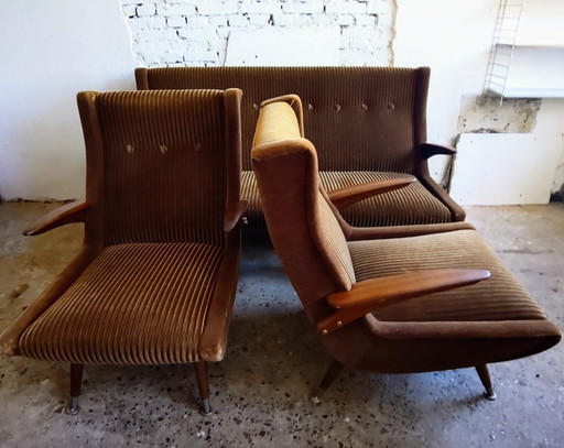 Midcentury Set 3-Seater Sofa and Two Armchairs Scandinavian Design