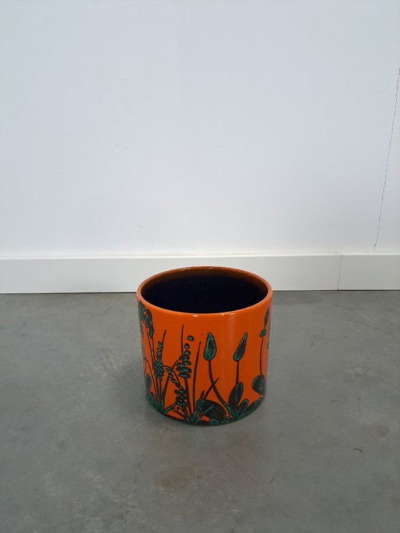 Image 1 of Pot de fleurs en céramique orange, Allemagne de l'Ouest, n° 3