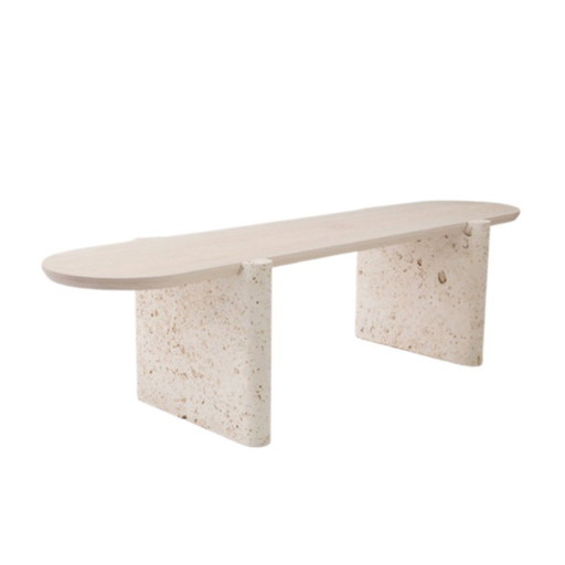 TABLE Designerbank aus Holz und Naturstein 150 × 40 × 40 cm