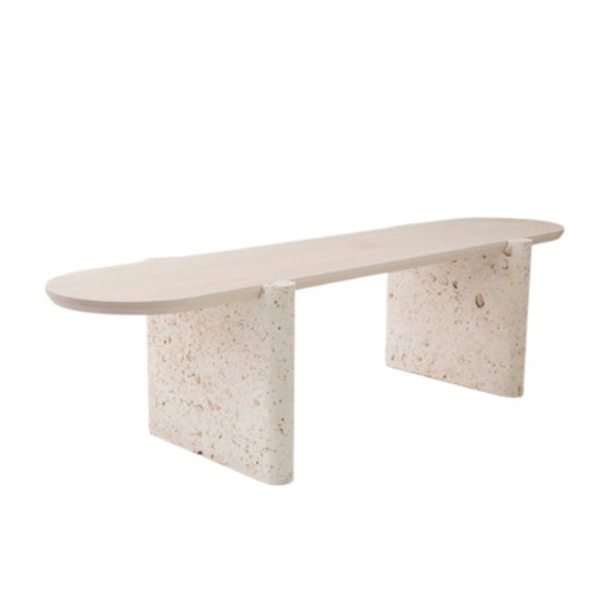 Image 1 of TABLE Designerbank aus Holz und Naturstein 150 × 40 × 40 cm