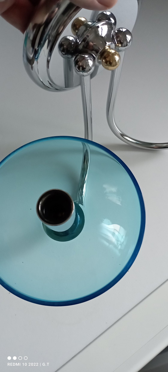 Image 1 of Set van 2 chromen wandlampen en blauwe bekers