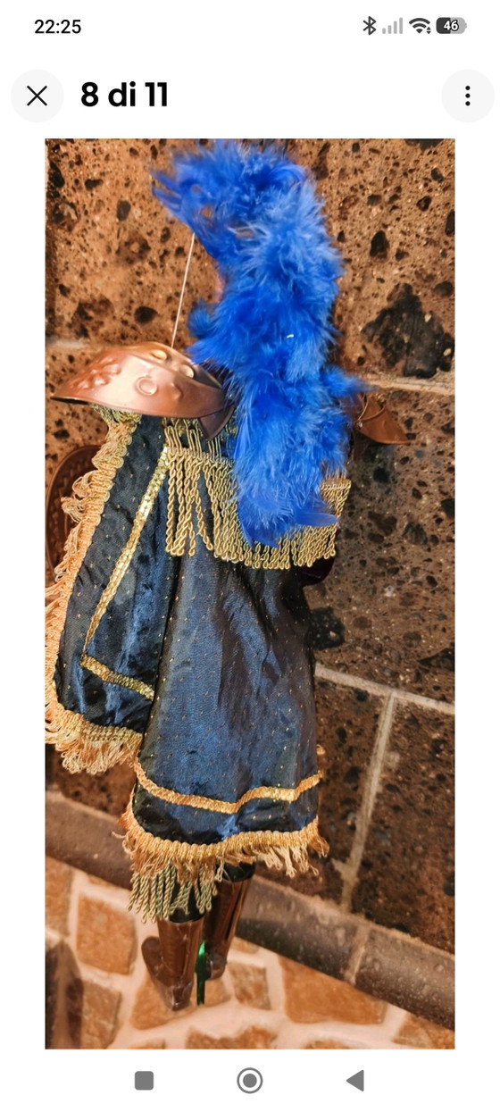 Vintage Puppet Puppet, 60cm, Brass Armor and Clothes – Decorative Objects, Textile, Wood (photo 8 of 11)
