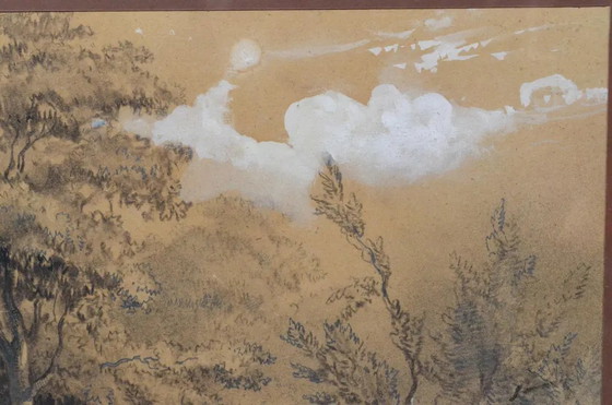 Toegeschreven aan Franz Joseph Manskirch (1768–1830) Romantische Houtskool- en Potloodtekening — Paar in een (photo 4 of 12)