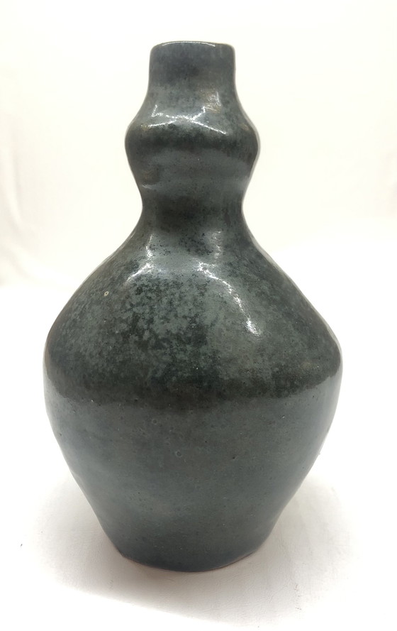 Image 1 of Vintage Blue Ceramic Vase Signed AP