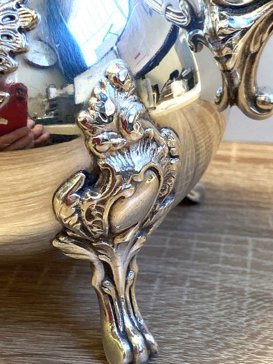 Image 1 of Élégante & Ancienne Verseuse à Thé Café Style Louis XV Rocaille Métal Argenté