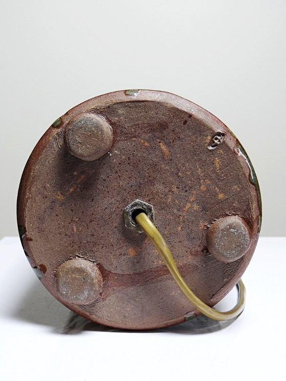 Image 1 of Lampe de table vintage grès émaillé ajouré "Immeuble" signé