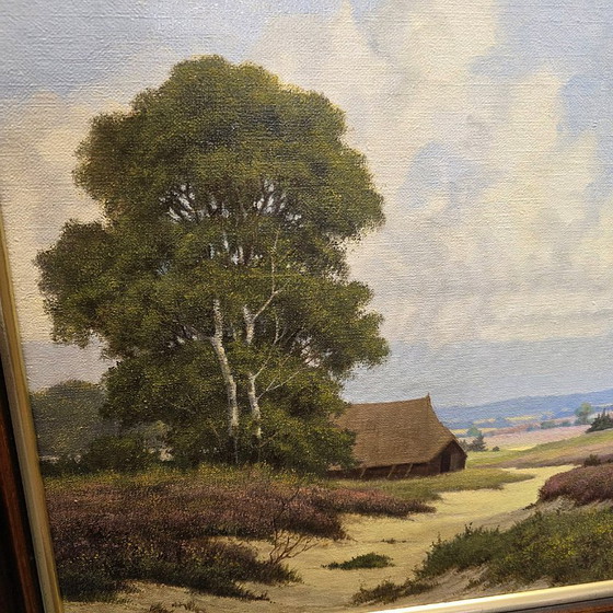 Image 1 of Paisaje de brezal con redil, firmado por J.G. Alberts.
