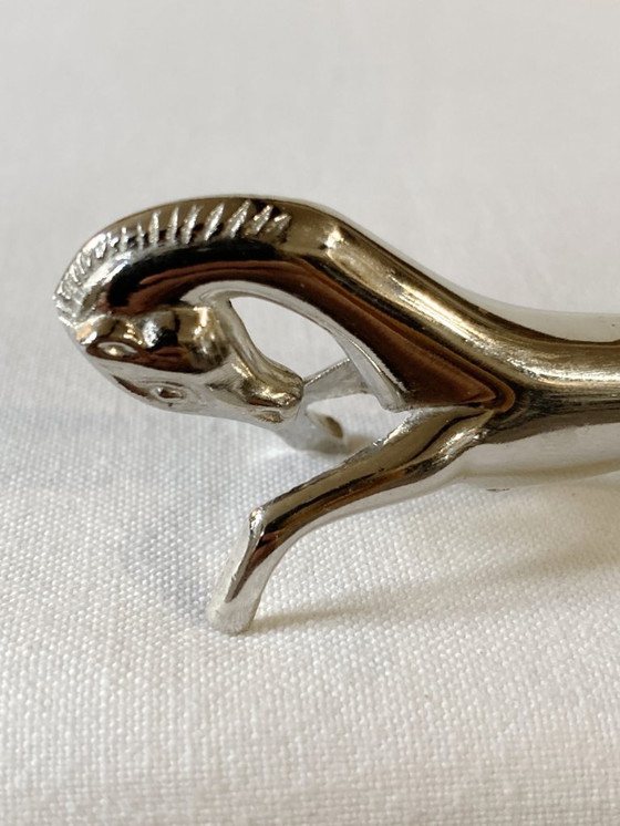 Image 1 of Six silver-plated metal knife rests in the shape of horses. 1960s