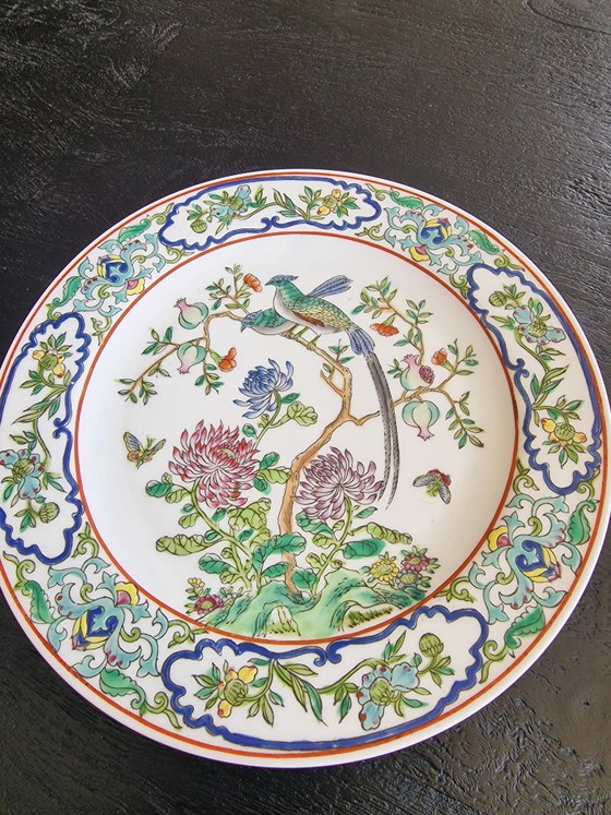 Vintage Chinees Famille Rose porseleinen sierbord - Handgeschilderd - Macau/Hong Kong jaren '60/'70 (photo 5 of 5)