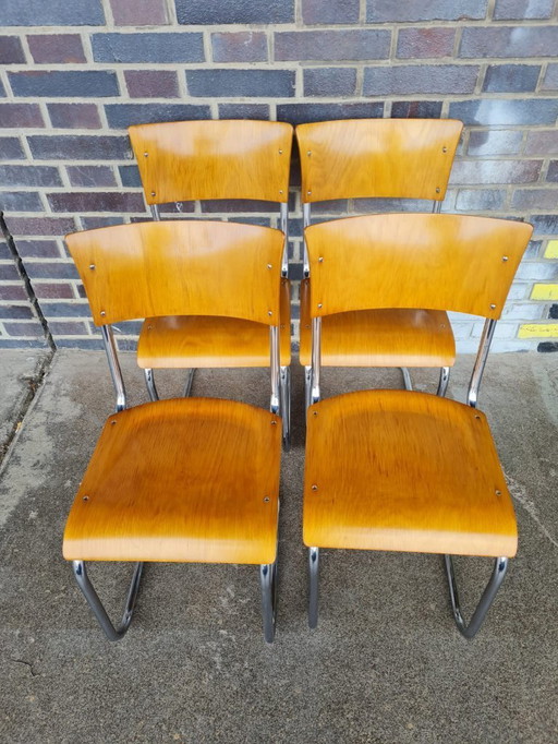 Funktionalistische Rohrstühle, 1930er Jahre, 4er-Set