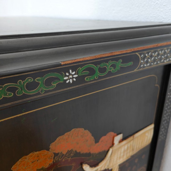Image 1 of Vintage Antique Chinese bridal cabinet sideboard Chinoiserie cabinet