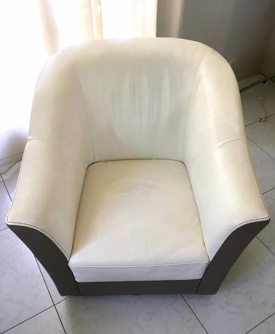 Image 1 of 3-zits leren bank en fauteuil