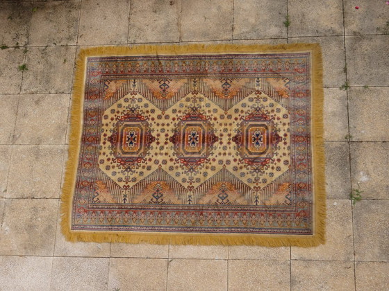 Image 1 of Kazak rug 180x150 cm vintage handmade oriental patterns ochre and burgundy