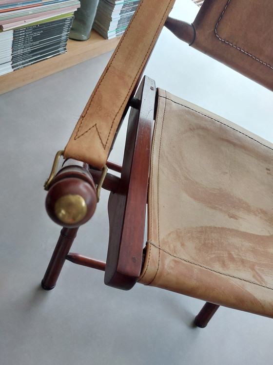 Image 1 of Vintage faux bamboo leather safari or officer's chair