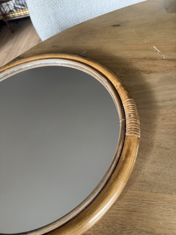 Vintage Mid-Century Modern Round Bamboo & Rattan Wall Mirror – 1960s/1970s Boho Chic Italian Style – Spiegels (photo 4 of 11)
