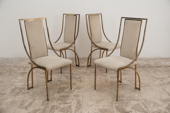 Image 1 of Dining Set 4 Vintage Italian Brass Dining Chairs by Zevi Design 1970's