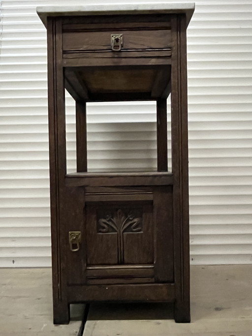 Antique French bedside table with a marble top Height: 82cm Top 40x40cm – nachtkastjes, Wood