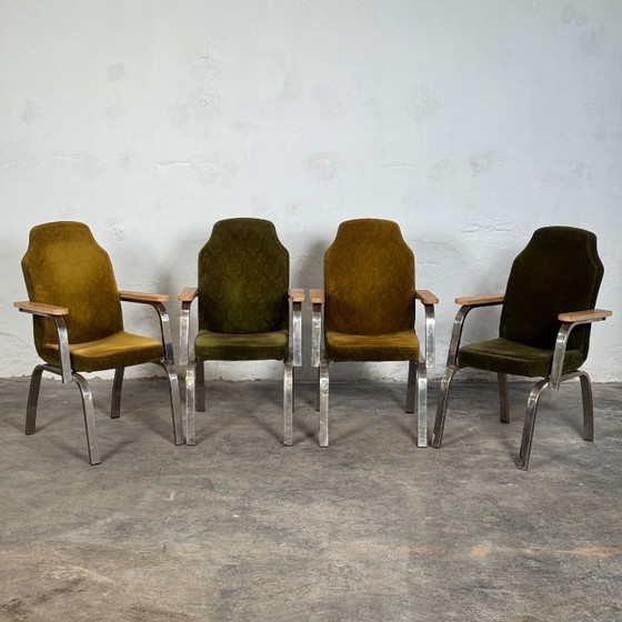 Image 1 of Brutalist Green Oak Armchairs set of 6, 1960s