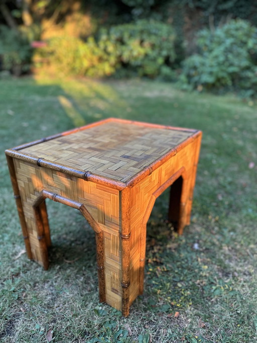 Vintage bamboo look side table - boho retro 70s