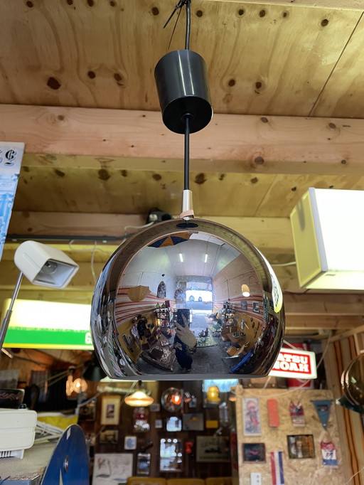Vintage 70s Chrome hanging globe lamp