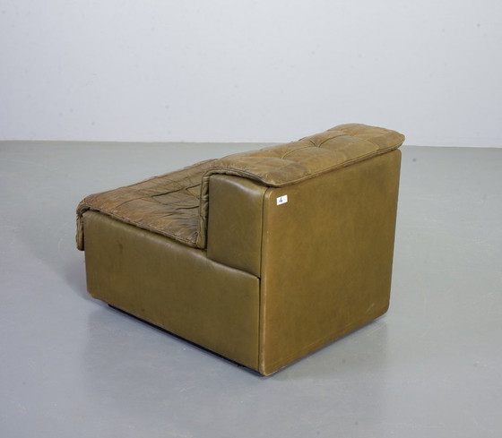 Image 1 of Sofá modular De Sede DS11 de cuero con parches verde oliva, diseño de mediados de siglo, 6 elementos. Suiza, años 70.