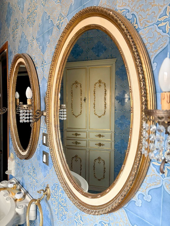 Image 1 of Pair of Oval Mirrors with Gold Finish, Italy, 1950s