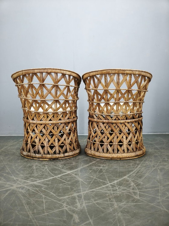 Image 1 of Een paar Italiaanse bamboe- en rotanfauteuils, jaren 60.