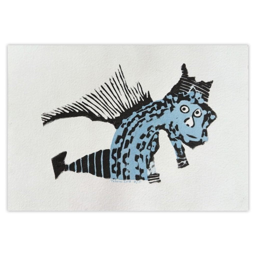 Monique PEHEM (BRETON-PROUTÉ) Wie ben je? Gesigneerde linosnede 2018