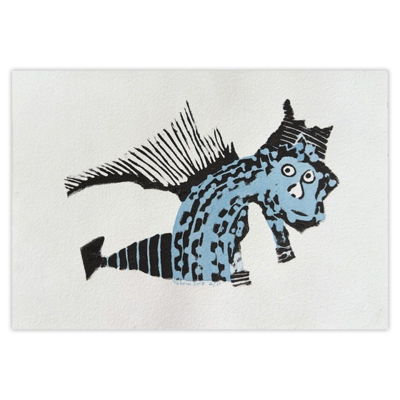 Image 1 of Monique PEHEM (BRETON-PROUTÉ) Wie ben je? Gesigneerde linosnede 2018