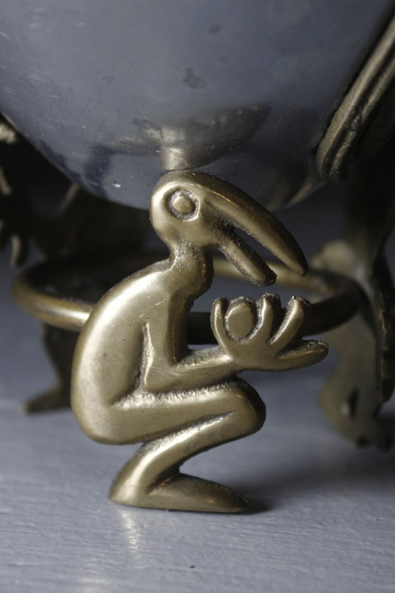 Image 1 of Skulpturale Schale, postmodernes Design, Messing & Aluminium, 1980er Jahre