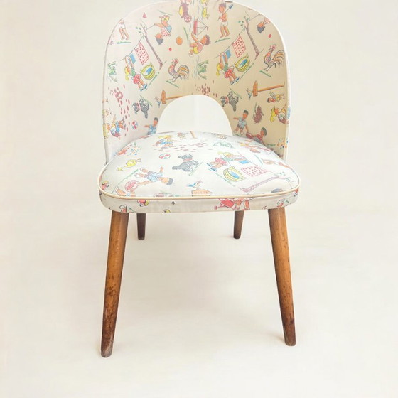 Image 1 of Sedia retrò per bambini nella tipica forma degli anni '50 con motivo scolastico, made in Germany