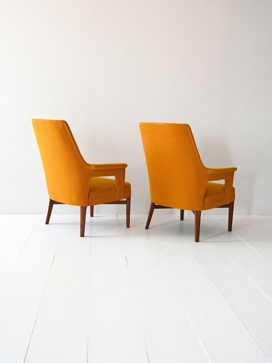 Image 1 of Pair of Vintage 1950s Yellow Scandinavian Armchairs