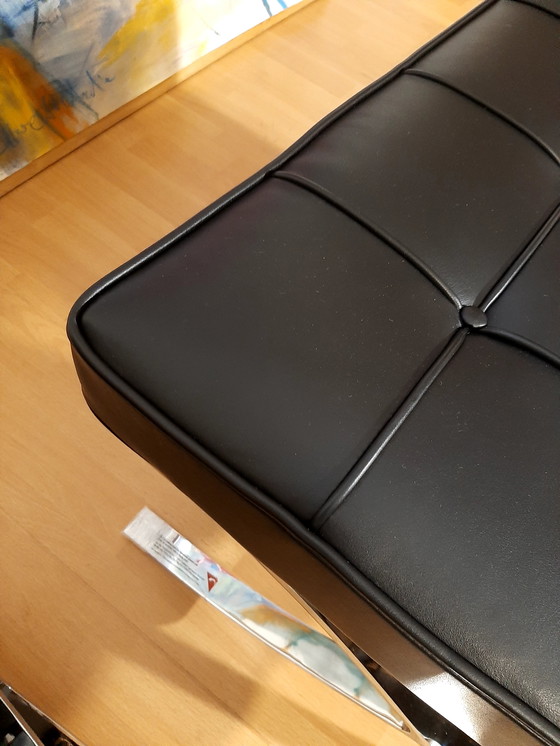 Image 1 of Knoll Set Barcelona New-Never Used Black Leather Design by Ludwig Mies Van Der Rohe and Lilly Reich (1929)