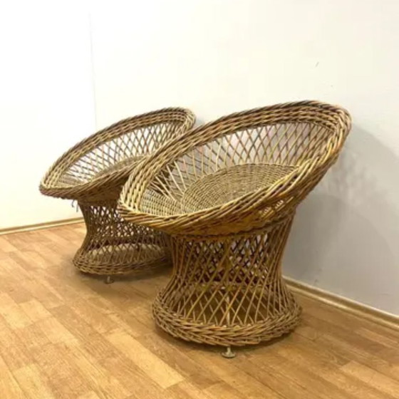 Image 1 of Mid-Century Retro Vintage Rattan Armchairs & Table Set, 1960s