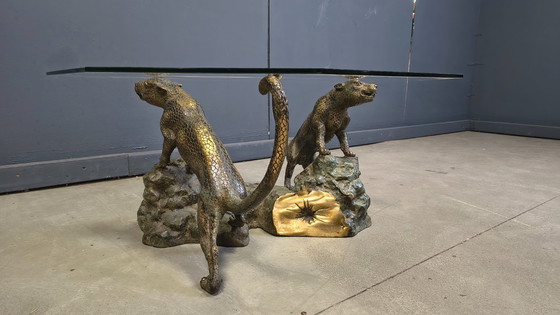 Image 1 of Bronze leopard coffee table, 1970s 