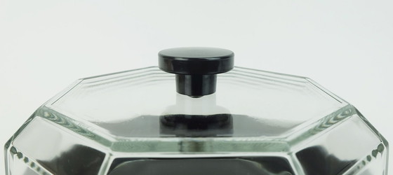 Image 1 of 80s arcoroc octime zwart gebaksbord met cloche of kaasstolp zwart glas en helder glas