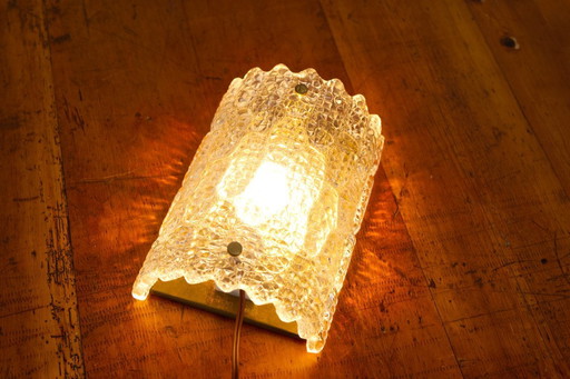 Large pressed glass and brass wall lamp, Denmark, 1960's