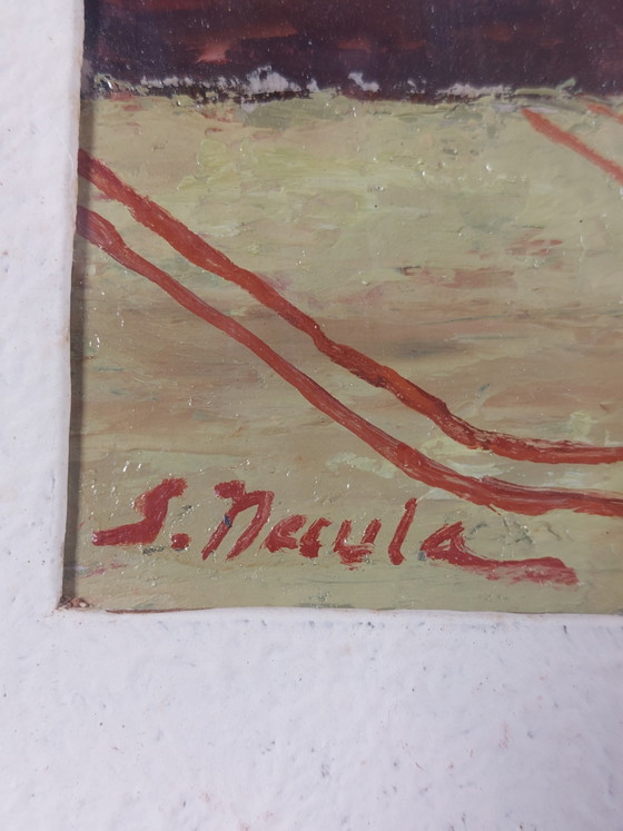 Image 1 of Magnifique peinture à l'huile, nature morte, vase de fleurs, années 1950, cadre sculpté à la main