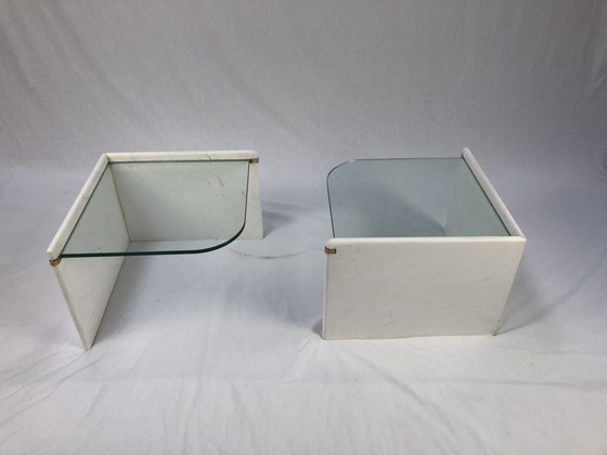 Image 1 of Italiaanse bijzettafel Set, marmer en glas