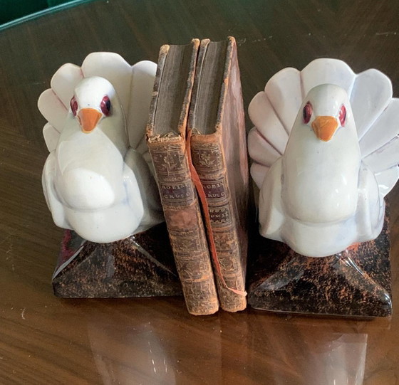 Een paar Art Deco "Duif"-boekensteunen van gebarsten keramiek – Cloda Mano (Gabriel Fourmaintraux voor (photo 6 of 8)