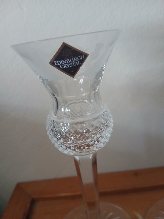 Image 1 of Zeldzame Set (2) Edinburgh Crystal "Thistle" sherry/likeurglazen– In Absolute Nieuwstaat (Met Labels!)