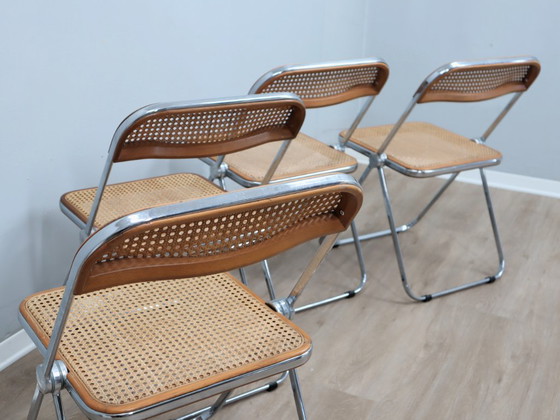 Image 1 of Set aus 4 Plia-Stühlen aus Holz und Wiener Stroh von Castelli aus den 1970er Jahren