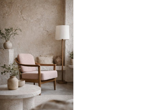 Image 1 of Vintage Mid-Century German Modern Cherry Wood & Dirty Pink Fabric Armchairs from Wilhelm Knoll, 1970s, Set of 2