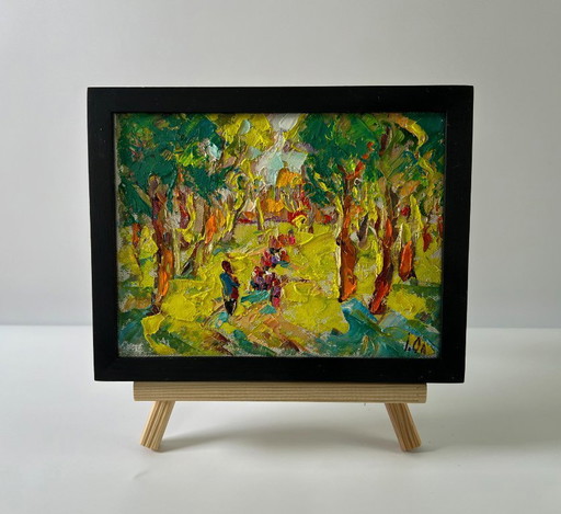 Original Oil Painting Summer Trees Landscape On A Walk In The Forest – schilderijen tekeningen, Canvas